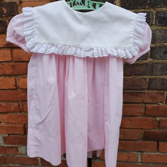 Vintage 90's Pink Dress with Squared Lace Collar Size 18 months Carolina Classic - Picture 1 of 2